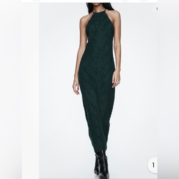 Zara | Dresses | Zara Green Fringe Midi Dress Nwt Large | Poshmark